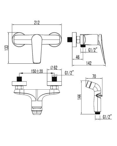 Гигиенический душ со смесителем Lemark Bronx LM3718GM Графит