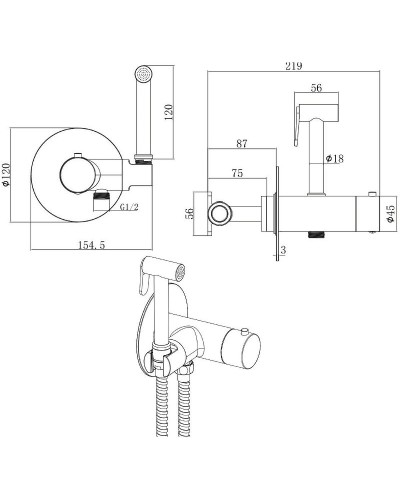 Гигиенический душ со смесителем Allen Brau Thermo rund 5.60001-31 с термостатом Черный матовый
