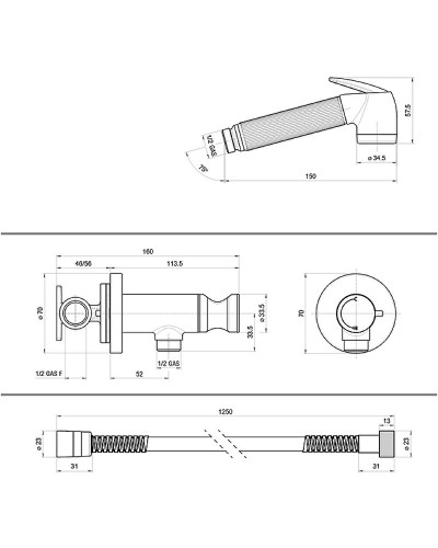 Гигиенический душ со смесителем Bossini Nikita E37008B.021 Золото
