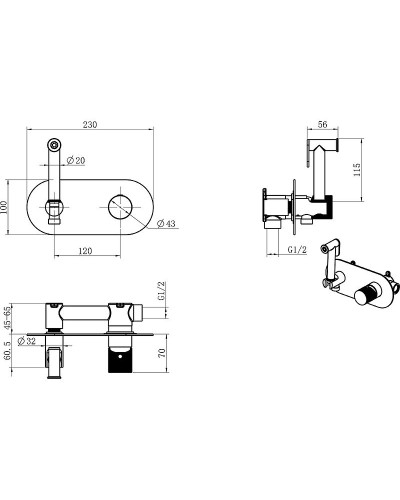 Гигиенический душ со смесителем Boheme Stick 127-GG.2 Золото