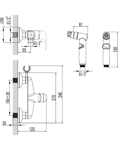 Гигиенический душ со смесителем Lemark Pramen LM3318BL Черный