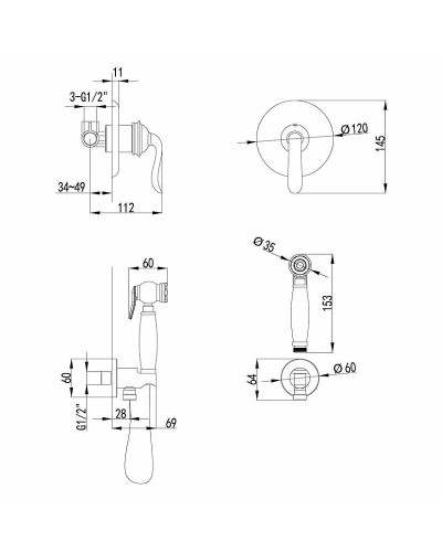 Гигиенический душ со смесителем Lemark Brava LM4719G Золото