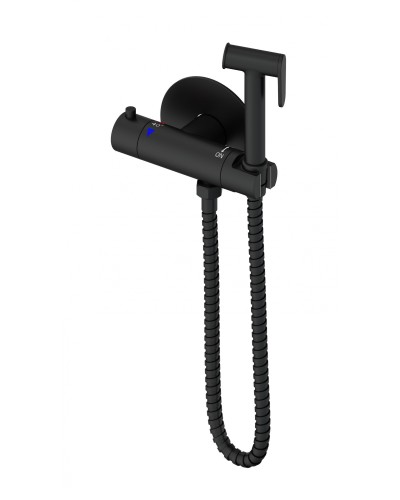 Смеситель с гигиеническим душем и термостатом встраиваемый WONZON & WOGHAND, Черный матовый (WW-88819902-MB)