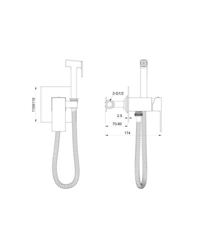 Смеситель с гигиеническим душем встраиваемый WONZON & WOGHAND, Хром (WW-88829016-CR)