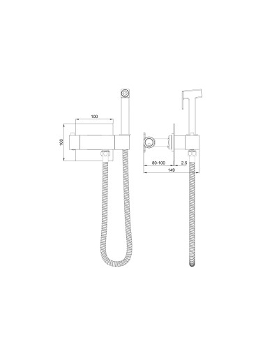Смеситель с гигиеническим душем и термостатом встраиваемый WONZON & WOGHAND, Темный графит (WW-88819903-BGM)
