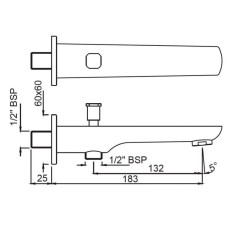 Излив для ванны 183 мм Jaquar Kubix Prime SPJ-CHR-35463PM