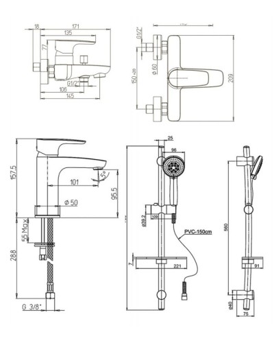 Комплект смесителей Paini Parallel 47CRKIT3 Хром