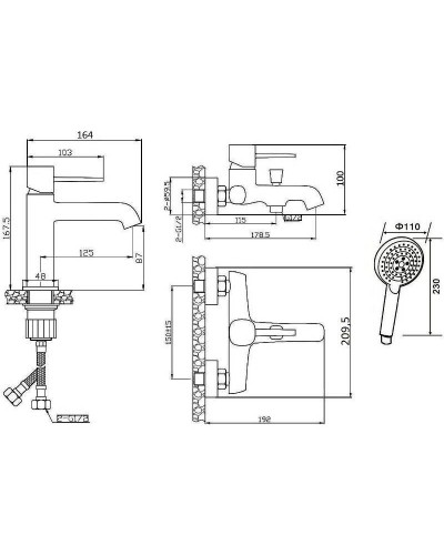 Комплект смесителей Orange Karl M05-311b Черный матовый