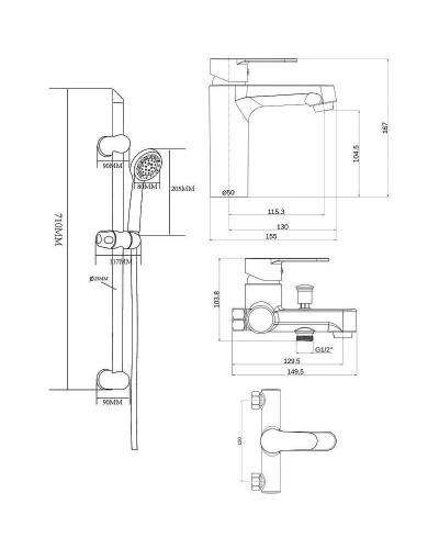 Комплект смесителей Orange OneLife P07-511b Черный матовый