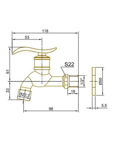 Кран для одного типа воды Bronze de Luxe 21595/2 Бронза с насадкой для шланга