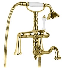 Смеситель на борт ванны с ручным душем золото 24 карат, ручка белая Cezares Margot MARGOT-PBV2-03/24-Bi