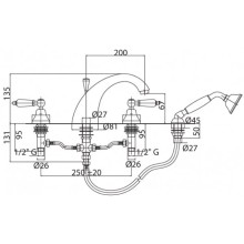 Смеситель на борт ванны золото 24 карат, ручки металл Cezares First FIRST-BVD-03/24-M