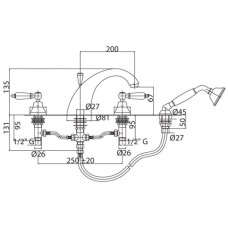 Смеситель на борт ванны золото 24 карат, ручки металл Cezares First FIRST-BVD-03/24-M