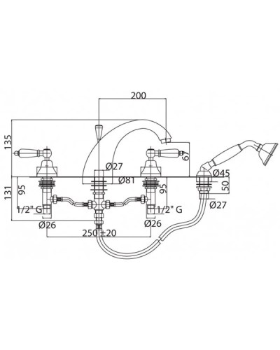 Смеситель на борт ванны золото 24 карат, ручки металл Cezares First FIRST-BVD-03/24-M