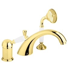 Смеситель на борт ванны золото 24 карат, ручка белая Cezares Elite ELITE-BVDM-03/24-Bi