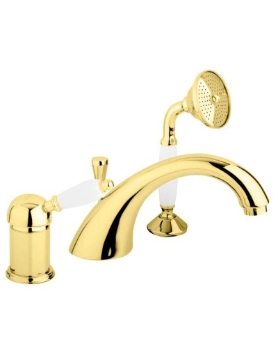 Смеситель на борт ванны золото 24 карат, ручка белая Cezares Elite ELITE-BVDM-03/24-Bi