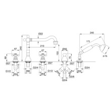Смеситель на борт ванны Migliore Arcadia 18395 Золото