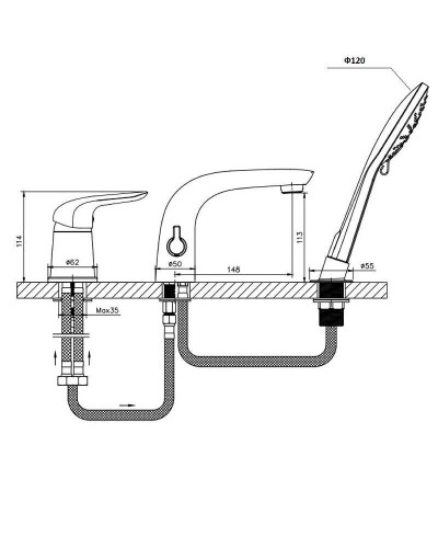 Смеситель на борт ванны Orange Otto M22-333cr Хром