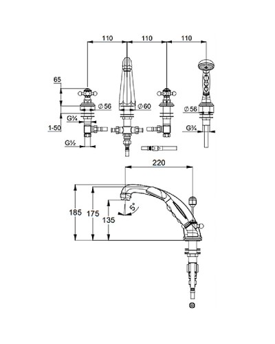 Смеситель на борт ванны Kludi Adlon 515240520 Хром