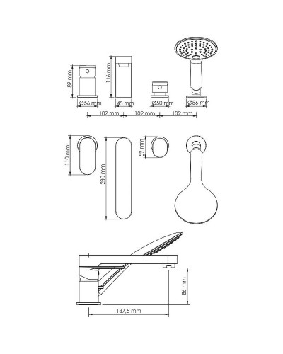 Смеситель на борт ванны WasserKRAFT Elbе 7455 Черный матовый