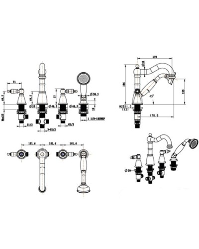 Смеситель на борт ванны Boheme Camelia 395 Золото
