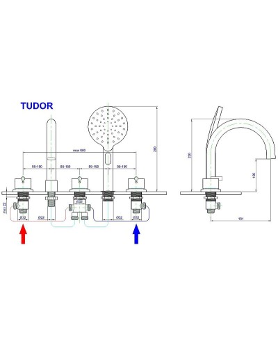Смеситель на борт ванны Royal Bath Tudor RB104 Хром