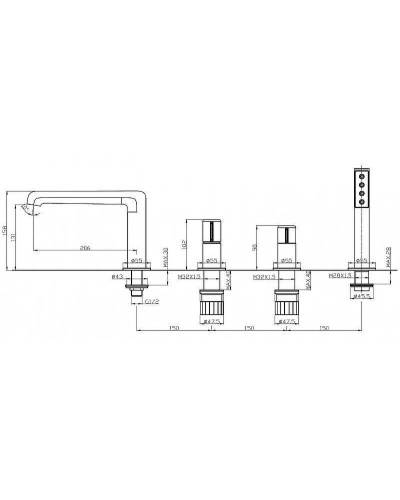 Смеситель на борт ванны BelBagno Uno UNO-BVD4-CRM Хром