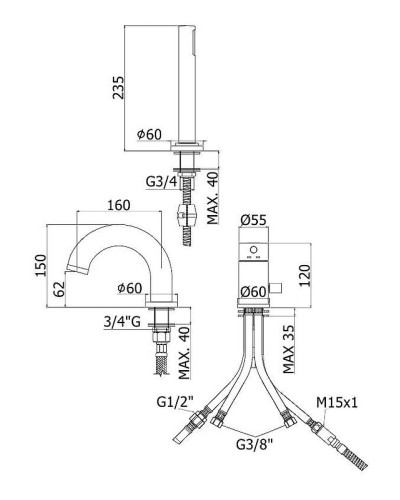 Смеситель на борт ванны Paffoni Light LIG047HG Золото