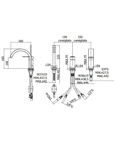 Смеситель на борт ванны Paffoni Ringo RIN040LNO Черный матовый