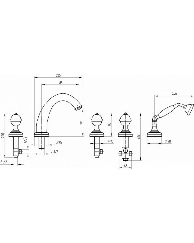 Смеситель на борт ванны Migliore Cristalia 18586 Хром