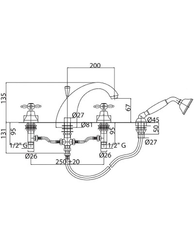 Смеситель на борт ванны Cezares Atlantis-Nostalgia ATLANTIS-NOSTALGIA-BVD-01 Хром