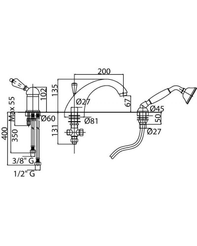 Смеситель на борт ванны Cezares Elite ELITE-BVDM-01-Bi Хром