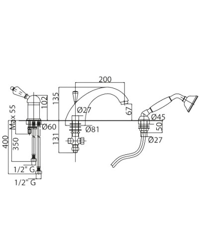 Смеситель на борт ванны Cezares Vintage VINTAGE-BVDM-01-Sw Хром