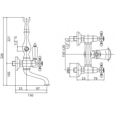 Смеситель на борт ванны с ручным душем, шлангом 150 см CEZARES NOSTALGIA-PBV-01-Bi