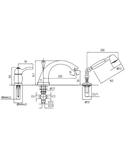 Смеситель на борт ванны Migliore Lem Swarovski 18891 Золото