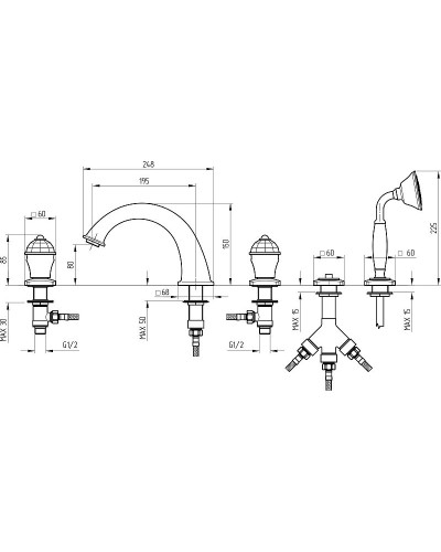 Смеситель на борт ванны Migliore Korona 27322 Золото