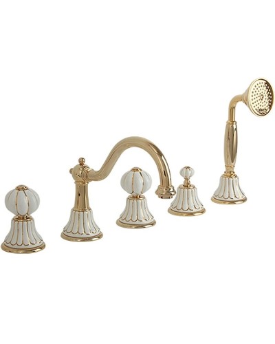 Смеситель на борт ванны Migliore Olivia 19029 Золото Белый декор Золото