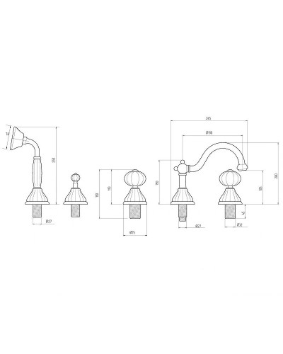 Смеситель на борт ванны Migliore Olivia 19029 Золото Белый декор Золото