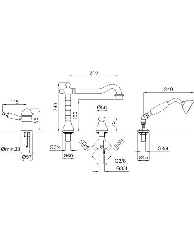 Смеситель на борт ванны Migliore Oxford 19196 с термостатом Медь