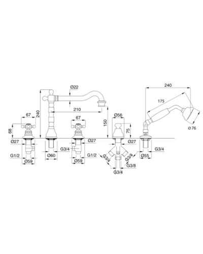 Смеситель на борт ванны Migliore Arcadia 18387 Хром
