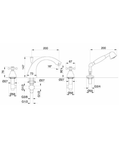 Смеситель на борт ванны Migliore Lady 18837 Хром Золото