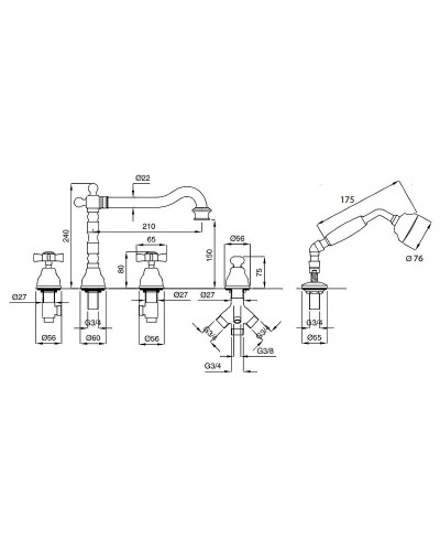 Смеситель на борт ванны Migliore Princeton 19376 Золото
