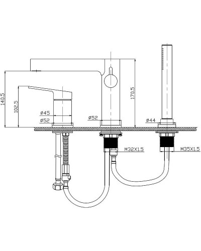 Смеситель на борт ванны BelBagno Delta DEL-BVD3-BORO Золото брашированное