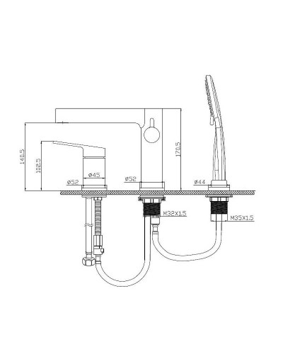 Смеситель на борт ванны BelBagno Delta DEL-BVD3-NERO Черный матовый