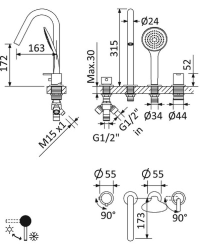 Смеситель на борт ванны Cezares Leaf LEAF-BVDM4-BIO Белый матовый