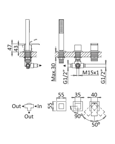 Смеситель на борт ванны Cezares Porta PORTA-BVDM3-01 Хром