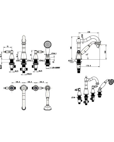 Смеситель на борт ванны Boheme Royal Cristal 395-Royal Золото