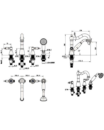 Смеситель на борт ванны Boheme Royal Cristal 396-Royal Хром