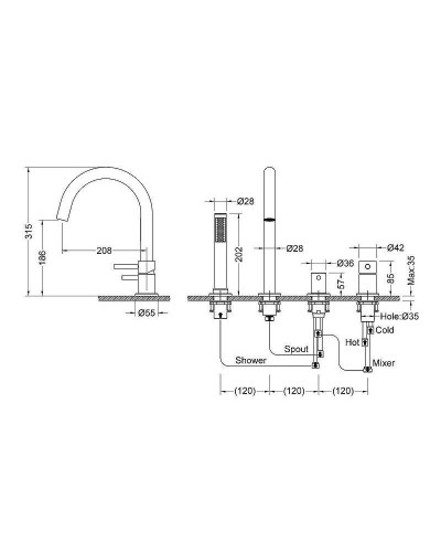 Смеситель на борт ванны Timo Saona 2320/17Y Золото матовое