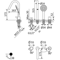 Смеситель на борт ванны Cezares Leaf LEAF-BVDM4-L-01 Хром